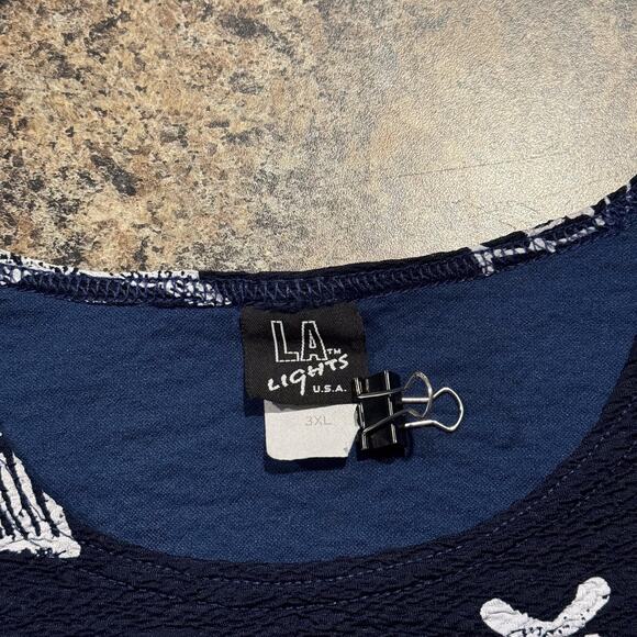 Vintage Top Fish Print Coastal Grandma Beach Boho Nautical Island Boxy Blue 3XL - Picture 3 of 5